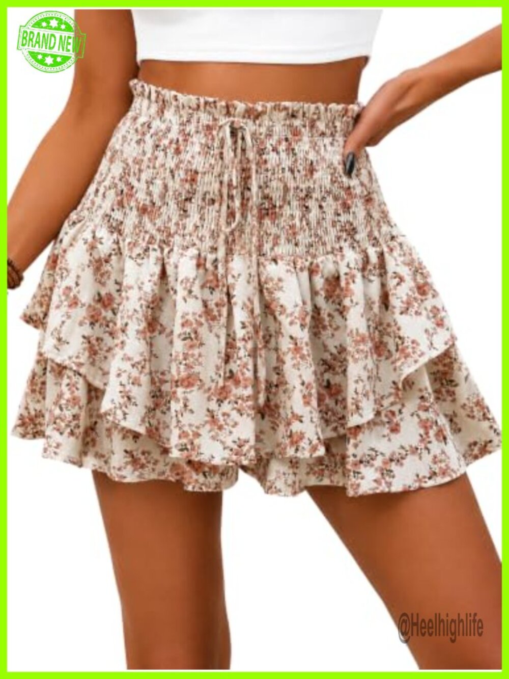 High Waisted Flowy Ruffle Floral Skort with Built-in Shorts